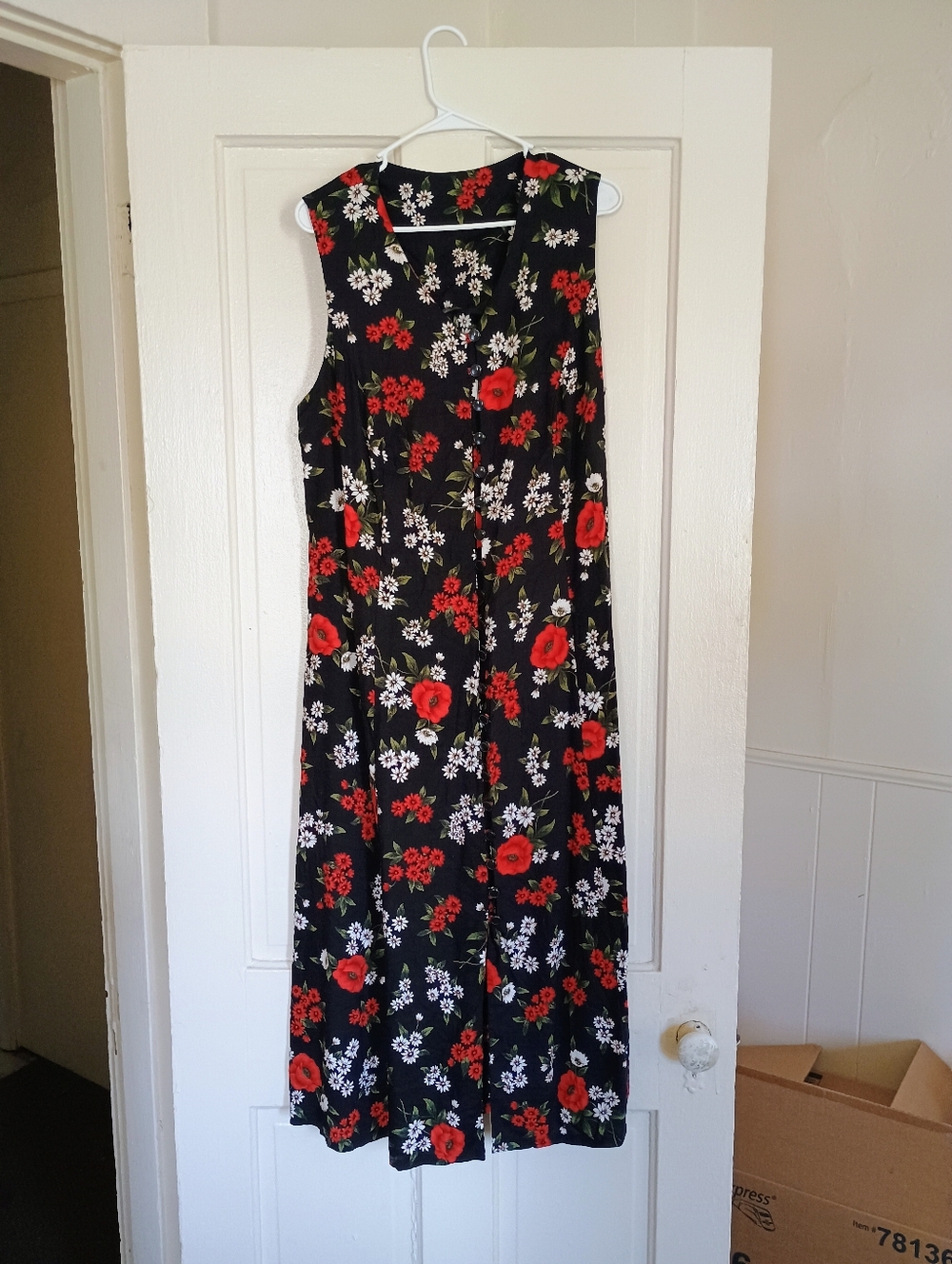 Vintage '90s Black Floral Midi Dress Grunge Whimsigoth Button Down Lace Up Back